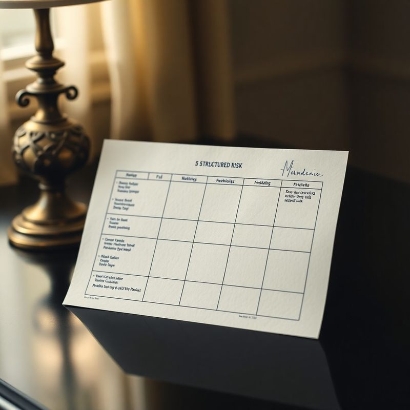 Structured risk matrix on cream paper with indigo annotations